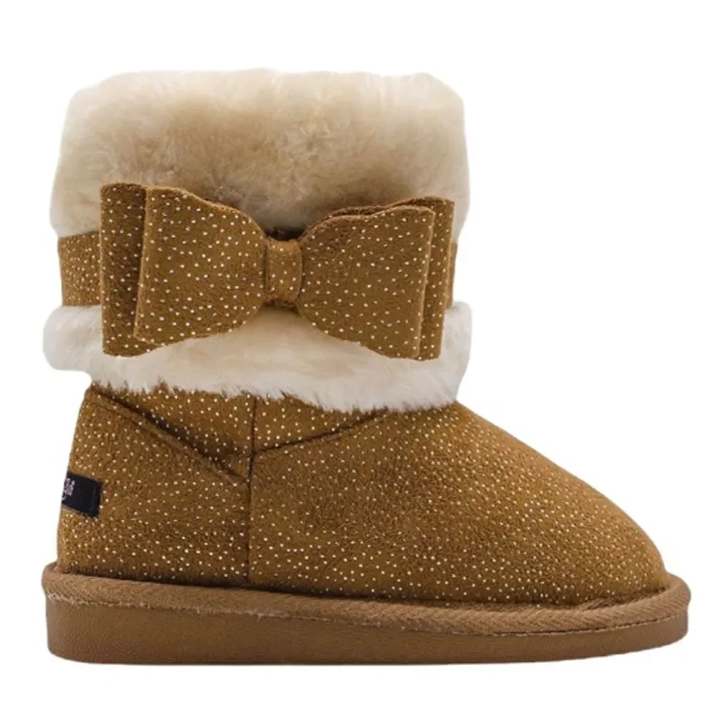 Kenzie Girl Tan w/Glitter Faux Fur Faux Suede Slip-On Bootie Size 1